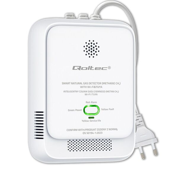 Qoltec 52651 Natural Gas Leak Sensor | CH4 detector | NG | Tuya | Wi-Fi | 85dB alarm | LED