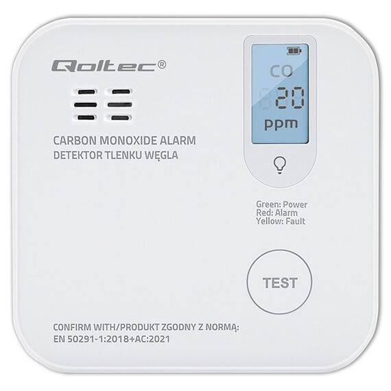 Qoltec 52577 Wireless Carbon monoxide (CO) sensor with battery | sensor service life 10 years | alarm 85dB | LED