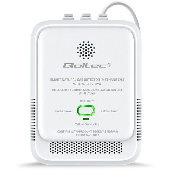 Qoltec 52651 Natural Gas Leak Sensor | CH4 detector | NG | Tuya | Wi-Fi | 85dB alarm | LED