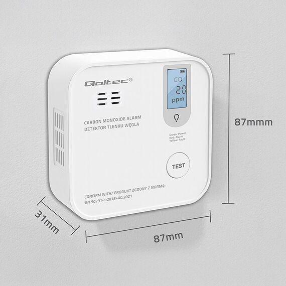 Qoltec 52577 Wireless Carbon monoxide (CO) sensor with battery | sensor service life 10 years | alarm 85dB | LED