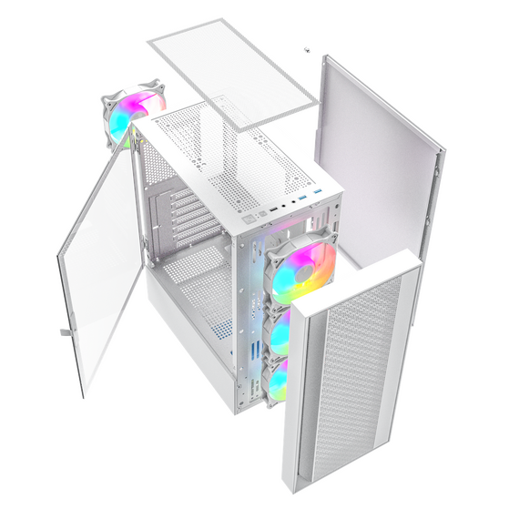 Gembird Fornax 4000W ARGB gaming ATX computer case, Midi Tower, backlight, White