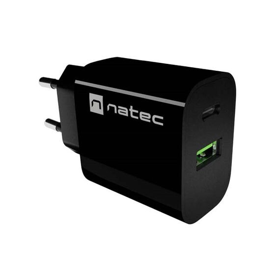 WALL CHARGER NATEC RIBERA 1X USB-A + 1X USB-C 20W BLACK