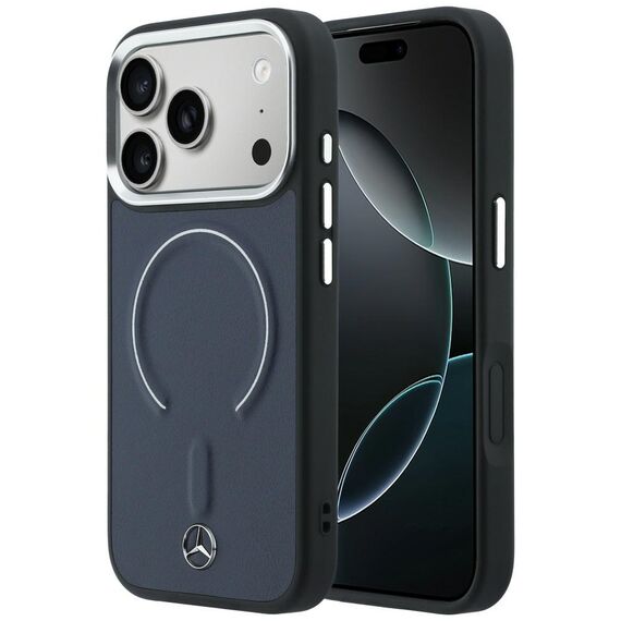 Etui Mercedes Leather 3D MagSafe na iPhone 17 Pro - granatowe