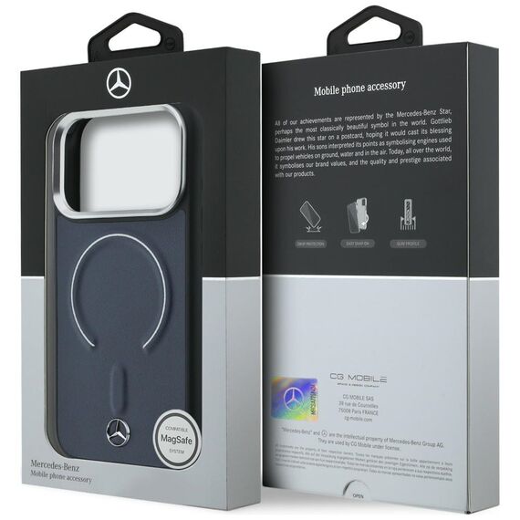 Etui Mercedes Leather 3D MagSafe na iPhone 17 Pro - granatowe