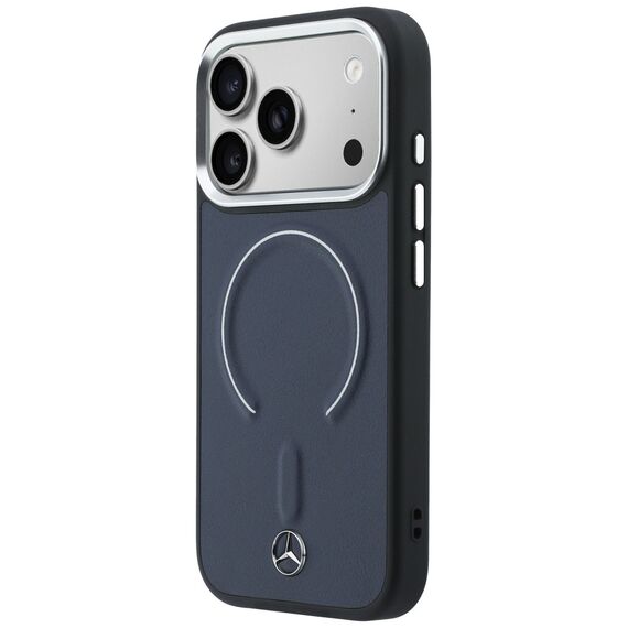 Etui Mercedes Leather 3D MagSafe na iPhone 17 Pro Max - granatowe