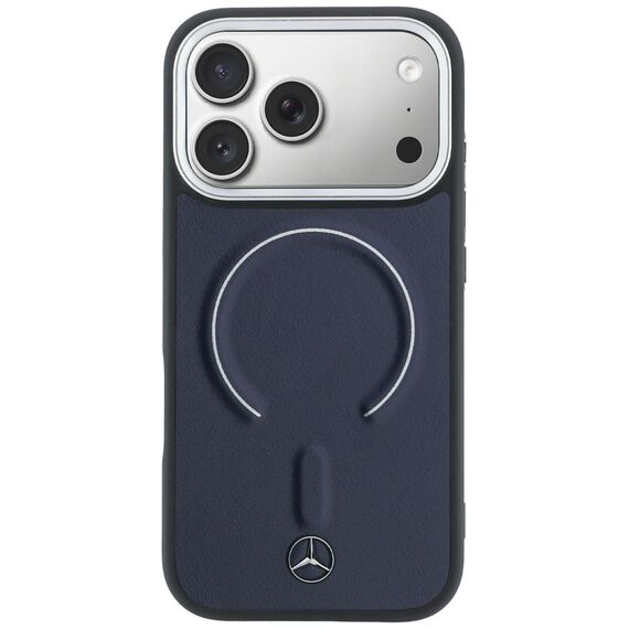 Etui Mercedes Leather 3D MagSafe na iPhone 17 Pro Max - granatowe