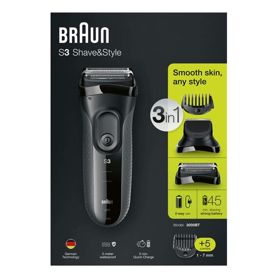 Braun 3000BT Foil shaver Trimmer Black, Grey