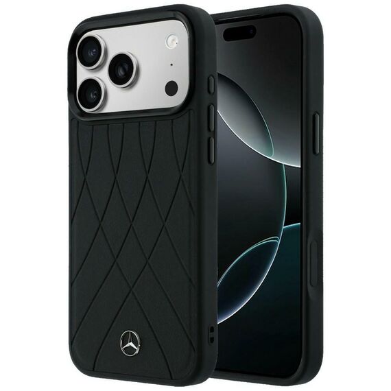Etui Mercedes Leather with Crossed Lines MagSafe na iPhone 17 Pro - czarne