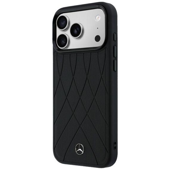 Etui Mercedes Leather with Crossed Lines MagSafe na iPhone 17 Pro - czarne