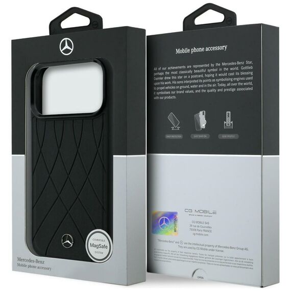 Etui Mercedes Leather with Crossed Lines MagSafe na iPhone 17 Pro - czarne