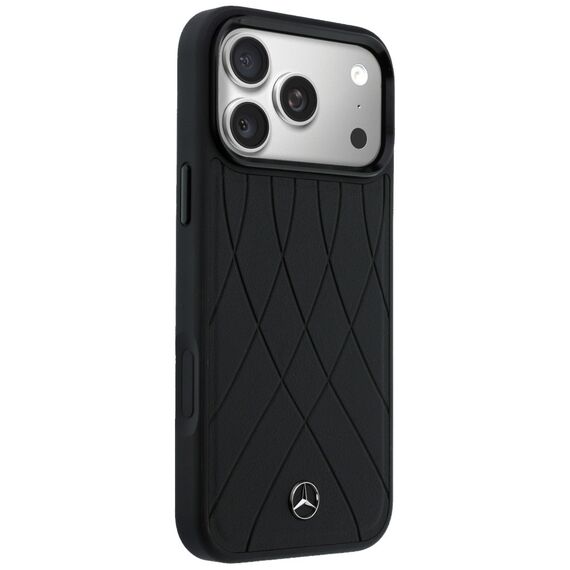 Etui Mercedes Leather with Crossed Lines MagSafe na iPhone 17 Pro Max - czarne