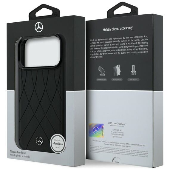 Etui Mercedes Leather with Crossed Lines MagSafe na iPhone 17 Pro Max - czarne