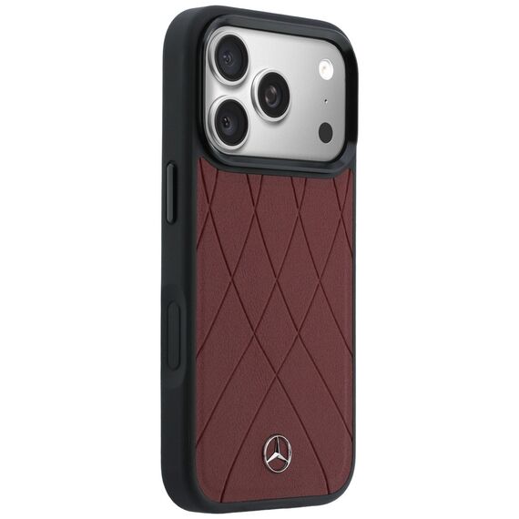 Etui Mercedes Leather with Crossed Lines MagSafe na iPhone 17 Pro Max - czerwone