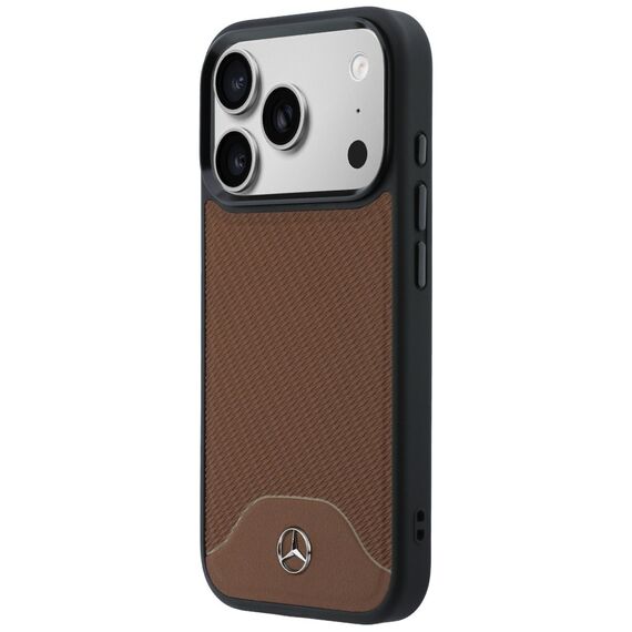 Etui Mercedes Leather Wood Effect and Curve MagSafe na iPhone 17 Pro - brązowe