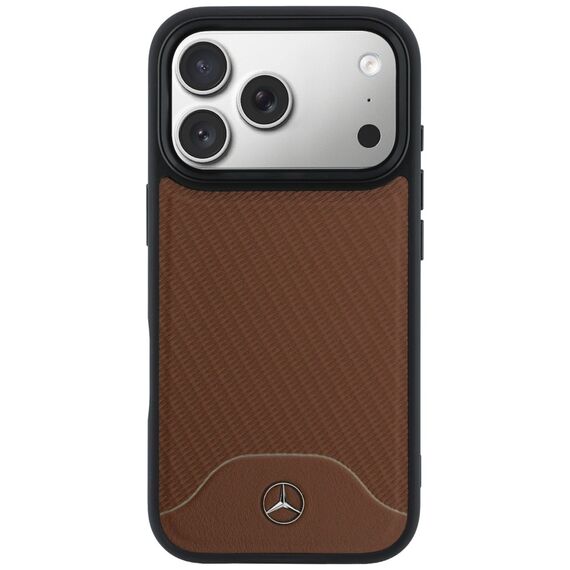Etui Mercedes Leather Wood Effect and Curve MagSafe na iPhone 17 Pro - brązowe