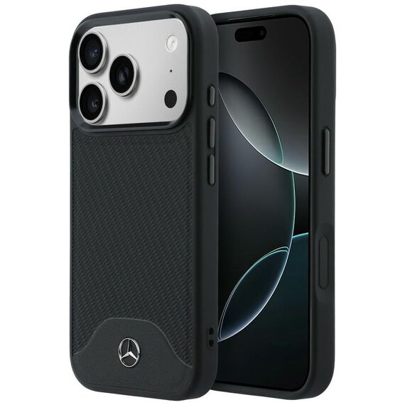 Etui Mercedes Leather Wood Effect and Curve MagSafe na iPhone 17 Pro - czarne