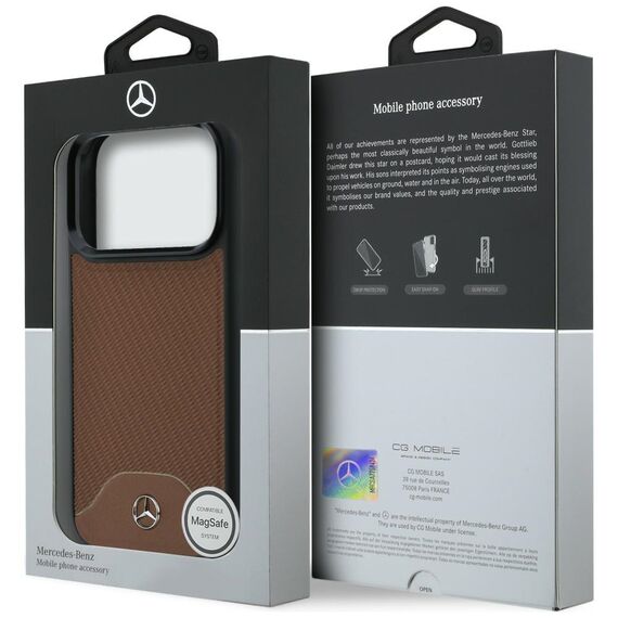 Etui Mercedes Leather Wood Effect and Curve MagSafe na iPhone 17 Pro Max - brązowe