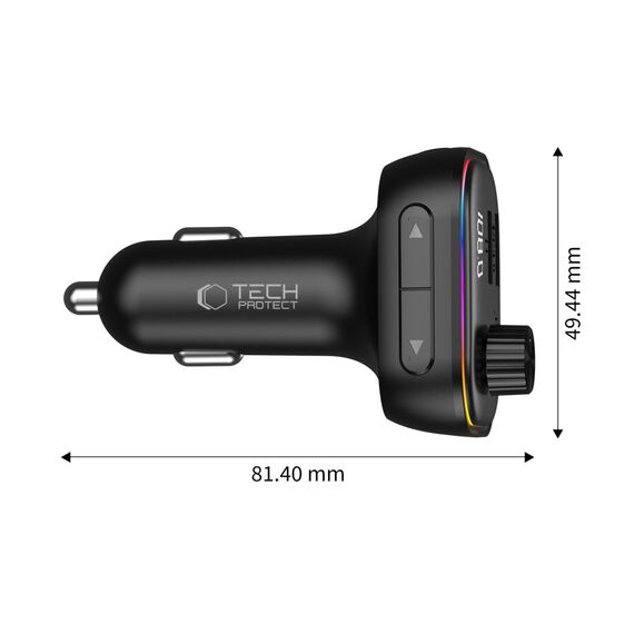 Ładowarka samochodowa Tech-Protect CC07 3-Porty PD 54W + transmiter FM Bluetooth - czarna