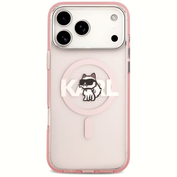 Etui Karl Lagerfeld IML Choupette Sketch Logo MagSafe na iPhone 17 Pro Max - różowe