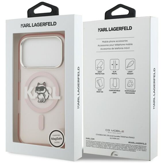 Etui Karl Lagerfeld IML Choupette Sketch Logo MagSafe na iPhone 17 Pro - różowe