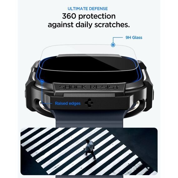 Etui Spigen Rugged Armor + Szkło hartowane 9H na Apple Watch Ultra 49 mm - czarne matowe