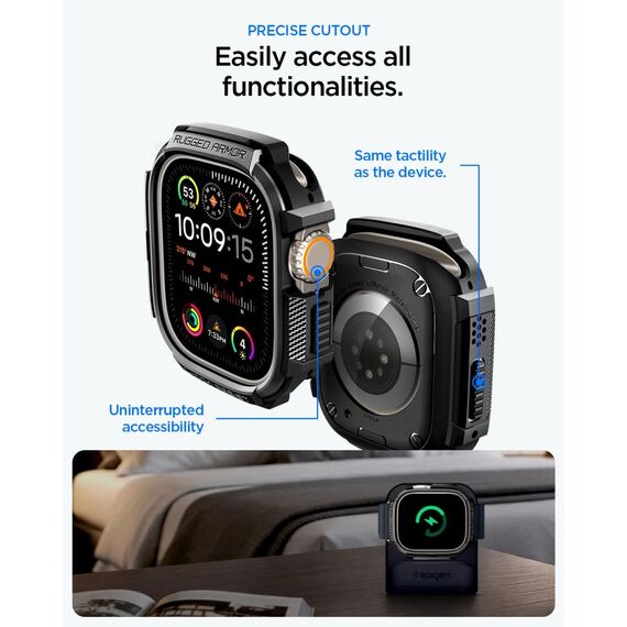 Etui Spigen Rugged Armor + Szkło hartowane 9H na Apple Watch Ultra 49 mm - czarne matowe