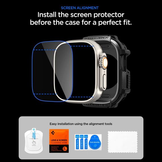 Etui Spigen Rugged Armor + Szkło hartowane 9H na Apple Watch Ultra 49 mm - czarne matowe