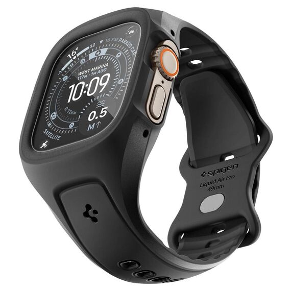 Pasek z obudową Spigen Liquid Air Pro + Szkło hartowane 9H na Apple Watch Ultra 49 mm - czarny