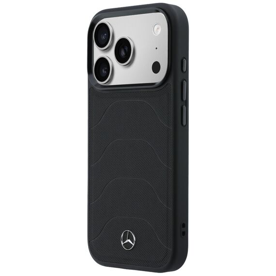 Etui Mercedes Leather Mesh with Bow Line MagSafe na iPhone 17 Pro Max - czarne