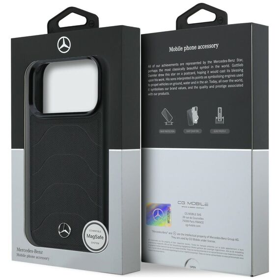 Etui Mercedes Leather Mesh with Bow Line MagSafe na iPhone 17 Pro Max - czarne