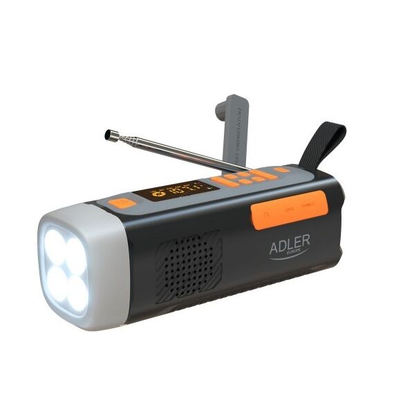 Adler AD 1920 Emergency radio Solar panel / Crank / Powerbank 4500 mAh Black