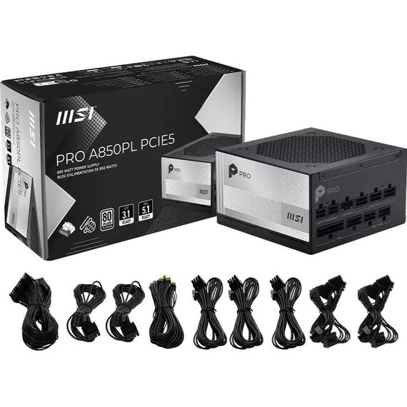 MSI PRO A850PL PCIE5 850W 120mm 80 Plus Platinum aPFC power supply