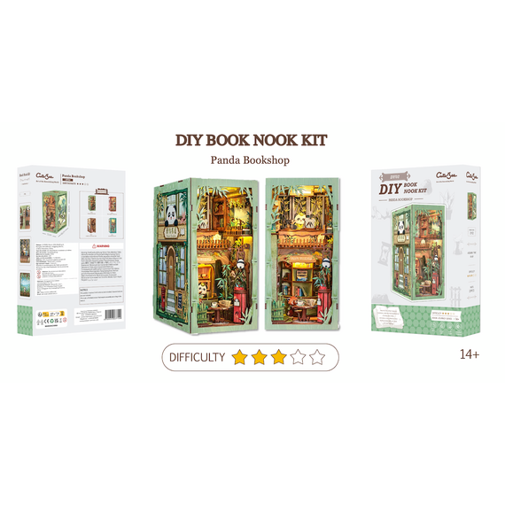 BOOK NOOK KIT - DIY - Panda Bookshop - 244pc + LED Light