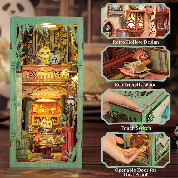 BOOK NOOK KIT - DIY - Panda Bookshop - 244pc + LED Light