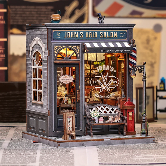 MINIATURE HOUSE - DIY- John's Hair Salon - 210pc + LED Light