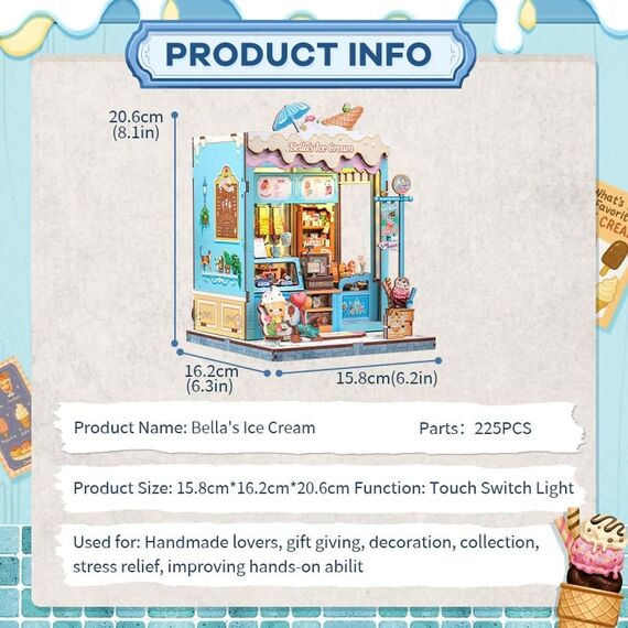 MINIATURE HOUSE - DIY- Bella's Ice Cream - 225pc + LED Light