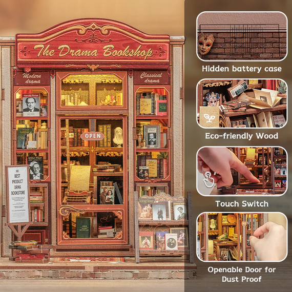 MINIATURE HOUSE - DIY - Drama Bookshop - 253pc + LED Light