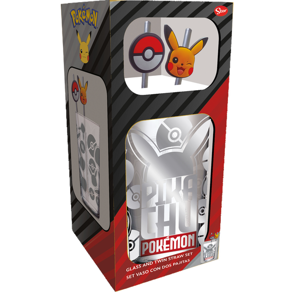POKEMON - Pikachu - Set of Premium XXL Glass 16oz + Twin Metal Straw