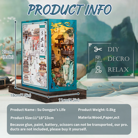 BOOK NOOK KIT - DIY - Su Dongpo's Life - 280pc + LED Light