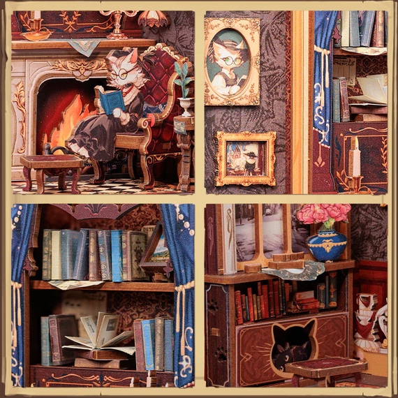 BOOK NOOK KIT - DIY - Count Cat's Study - 108pc + LED Light