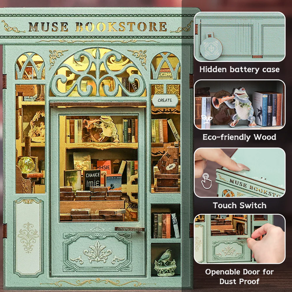 MINIATURE HOUSE - DIY- Gallery Bookstore - 246pc + LED Light