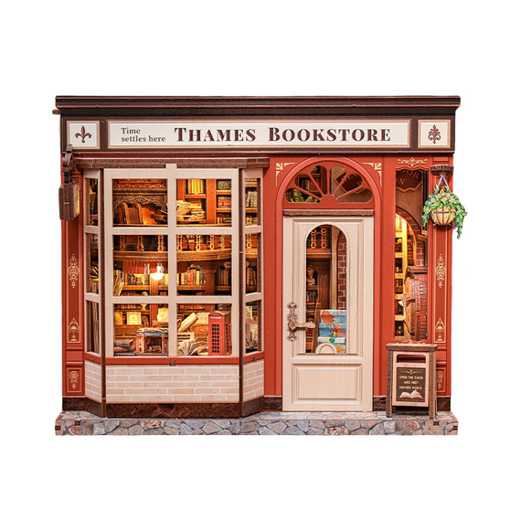 MINIATURE HOUSE - DIY- Thames Bookstore - 343pc + LED Light