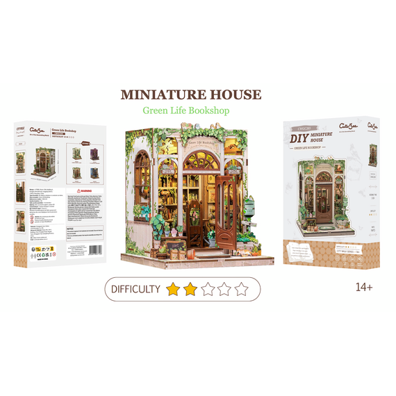 MINIATURE HOUSE - DIY - Green Life Bookshop - 196pc + LED Light