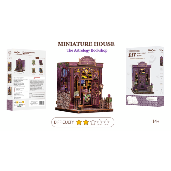 MINIATURE HOUSE - DIY - Astrology Bookshop - 155pc + LED Light