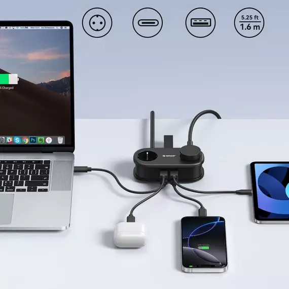 Orico AP3 20W GaN 5in1 Power Strip 2x AC + 2x USB-A + 1x USB-C - Black