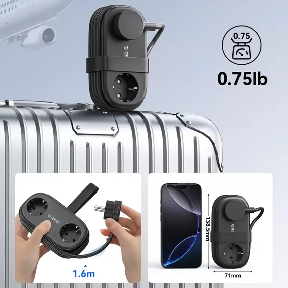Orico AP3 20W GaN 5in1 Power Strip 2x AC + 2x USB-A + 1x USB-C - Black