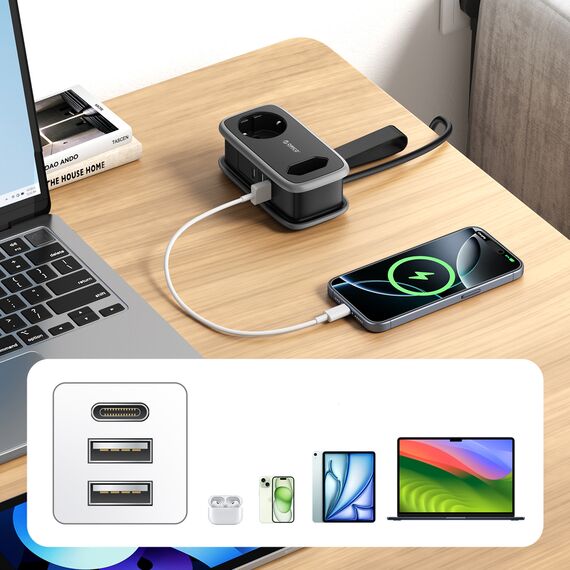 Orico AP3 65W GaN 6in1 Power Strip 2x AC + 2x USB-A + 2x USB-C - Black