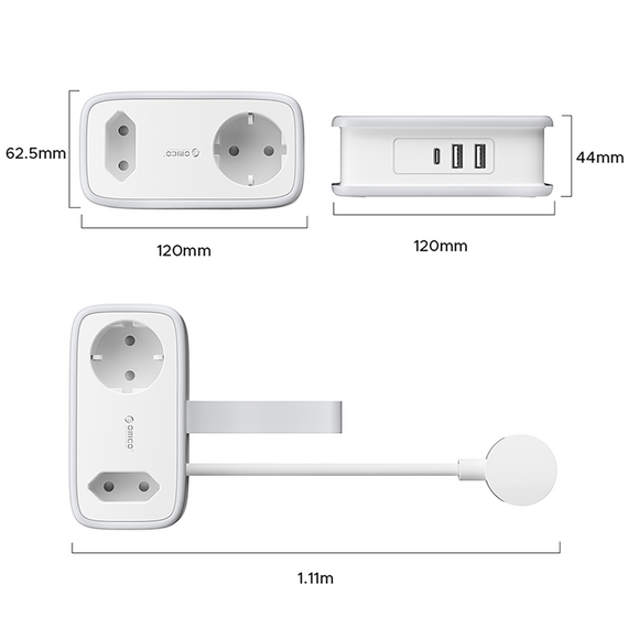 Orico AP3 65W GaN 6in1 Power Strip 2x AC + 2x USB-A + 2x USB-C - White | Techbox