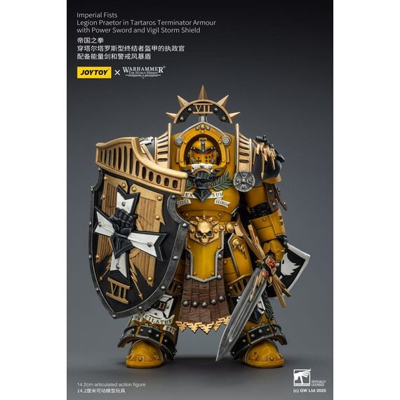 Warhammer Imperial Fists Action Figure Legion Praetor in Tartaros Terminator Armourwith Power Sword and Vigil Storm Shield 14 cm