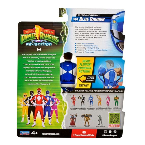 Mighty Morphin Power Rangers Action Figure Auto-Morphin Blue Ranger 12 cm